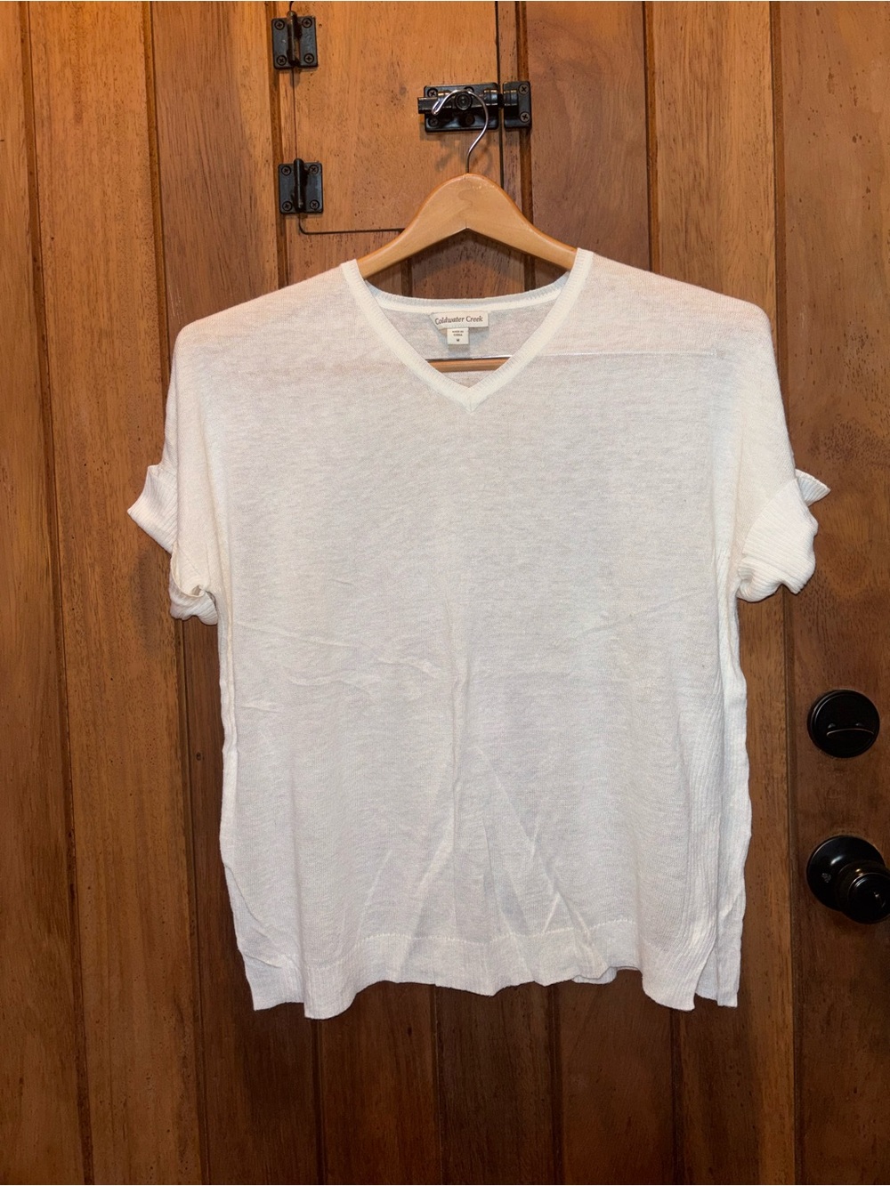 Coldwater Creek White V-Neck Short Sleeve Knit Top